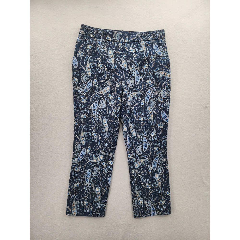 Jules & Leopold Navy Blue Paisley Print Ankle Pants Womens Medium Stretch Career